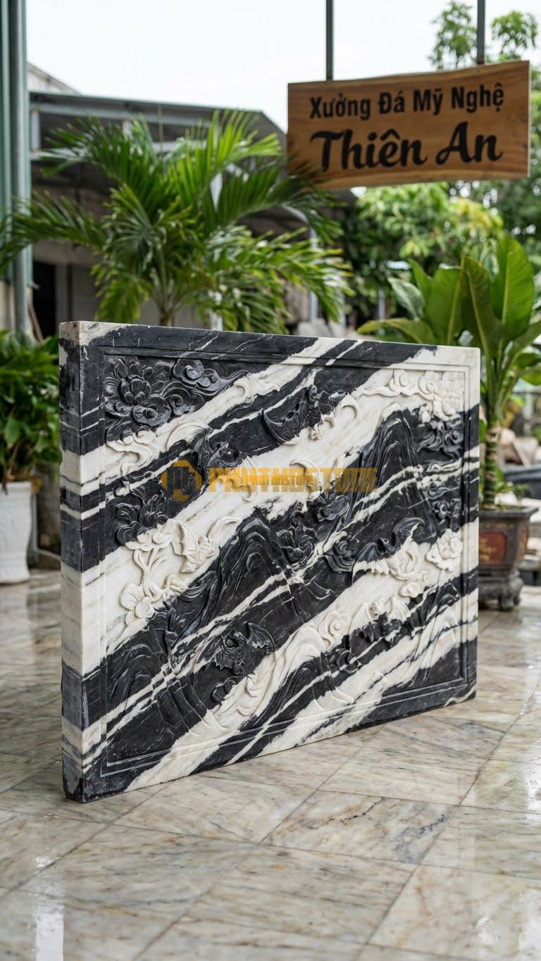 Cuốn Thư Đá Tuyết Sơn Đàn Dơi L176: Chạm Bầy Dơi Nhiều Con (Bách Phúc). (L176 x H127 Cm).