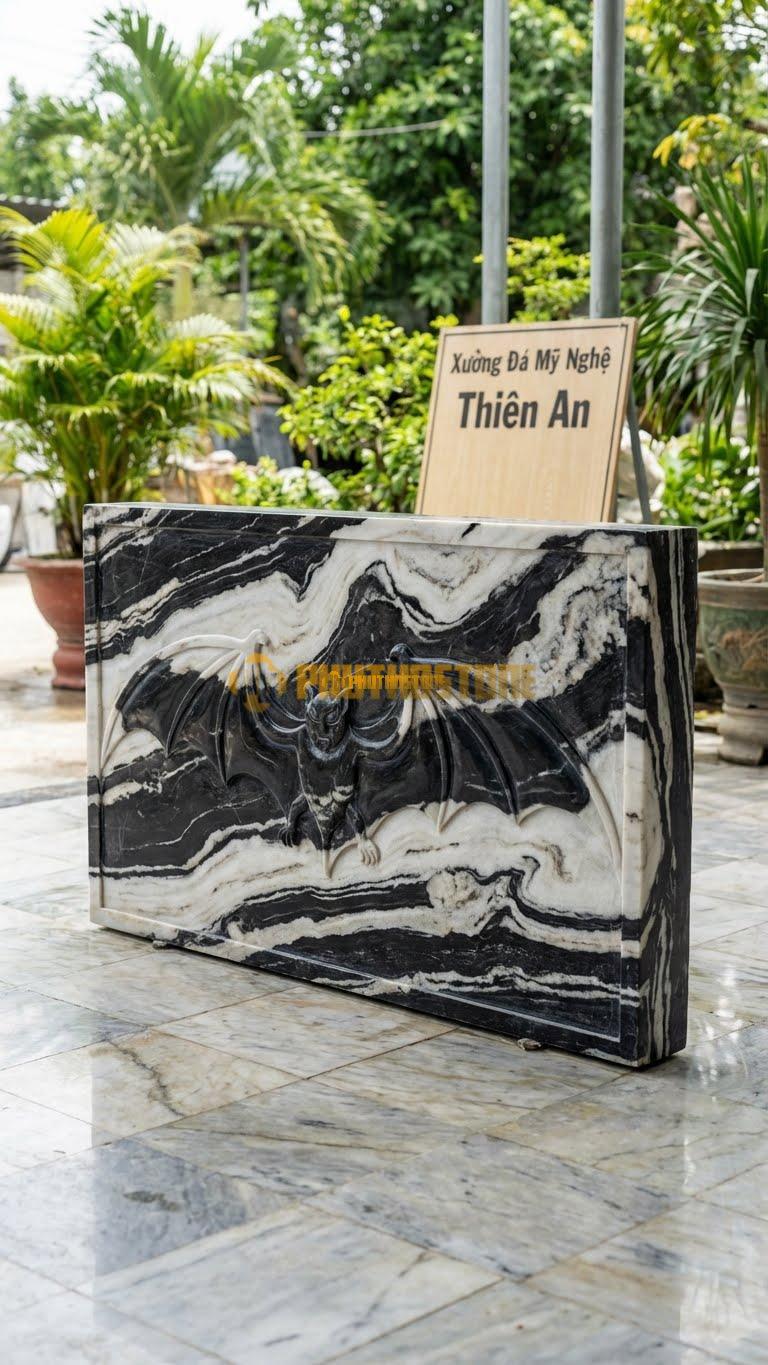 Cuốn Thư Đá Tuyết Sơn Dơi Cánh Sải L147: Dơi Cách Điệu Sải Cánh Rộng Hết Khổ Đá. (L147 x H89 Cm).