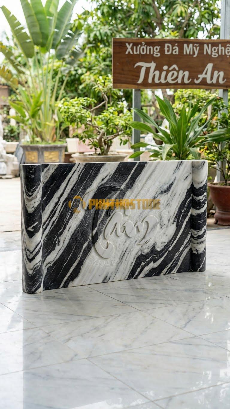 Cuốn Thư Đá Tuyết Sơn Liền Khối Chữ Tâm L127: Chạm Duy Nhất Chữ Tâm, Đơn Giản. (L127 x H69 Cm).