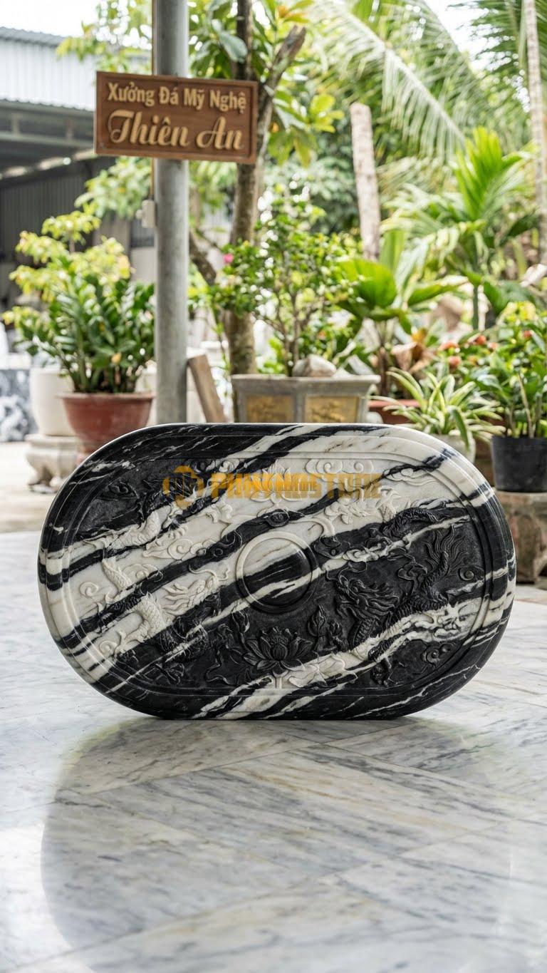 Cuốn Thư Đá Tuyết Sơn Liền Khối Dáng Bầu Dục L147: Bo Tròn Mềm Mại, Không Góc Cạnh. (L147 x H89 Cm).