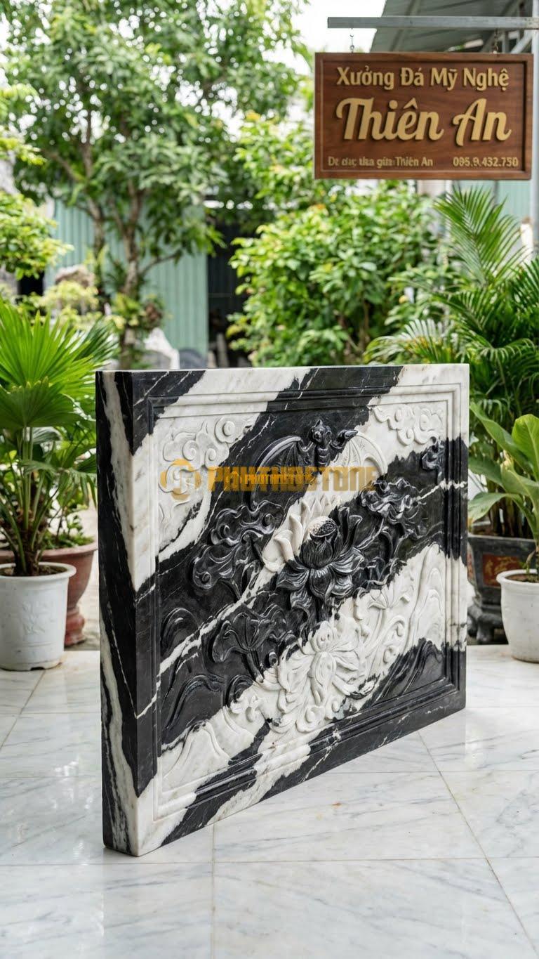 Cuốn Thư Đá Tuyết Sơn Ngũ Phúc Hóa Sen L155: Cánh Dơi Cách Điệu Giống Cánh Sen. (L155 x H107 Cm).