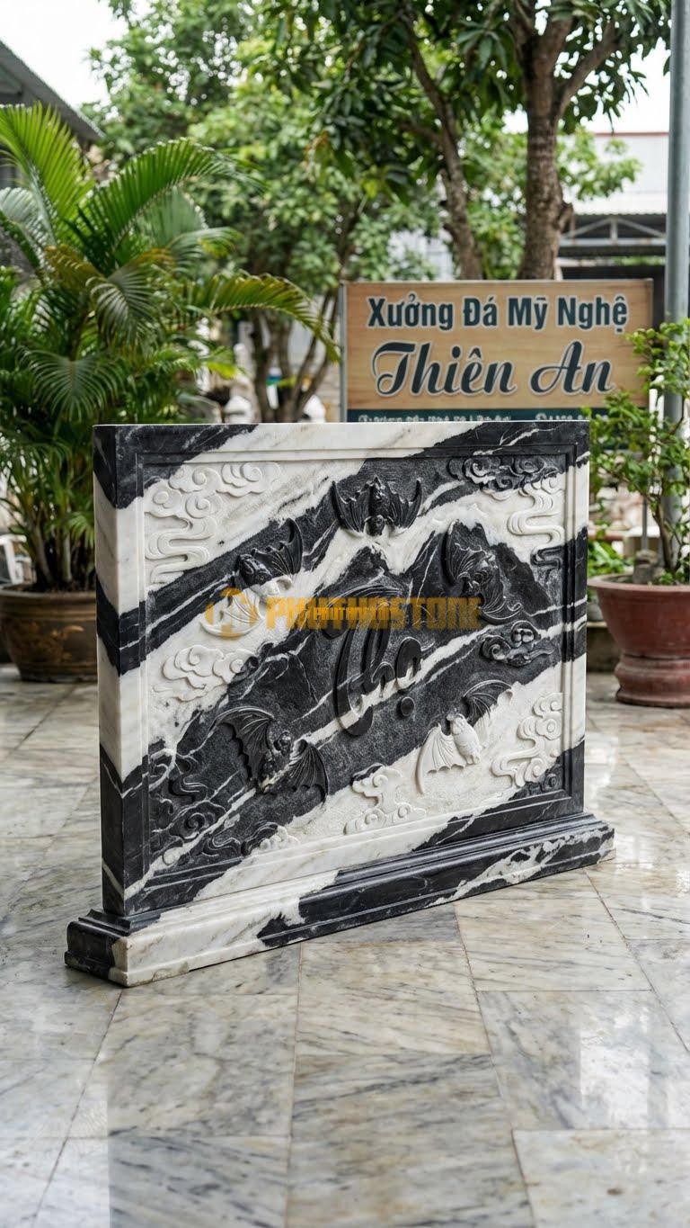 Cuốn Thư Đá Tuyết Sơn Ngũ Phúc Viền Mây L155: Dơi Bay Trong Mây. (L155 x H107 Cm).