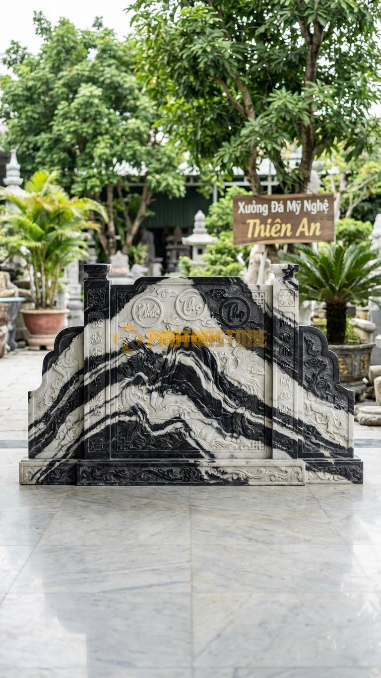 Cuốn Thư Đá Tuyết Sơn Tam Quan Cánh Gà L300: Phần Thân Kéo Dài Sang Hai Bên (Cánh Gà). (L300 x H197 Cm).