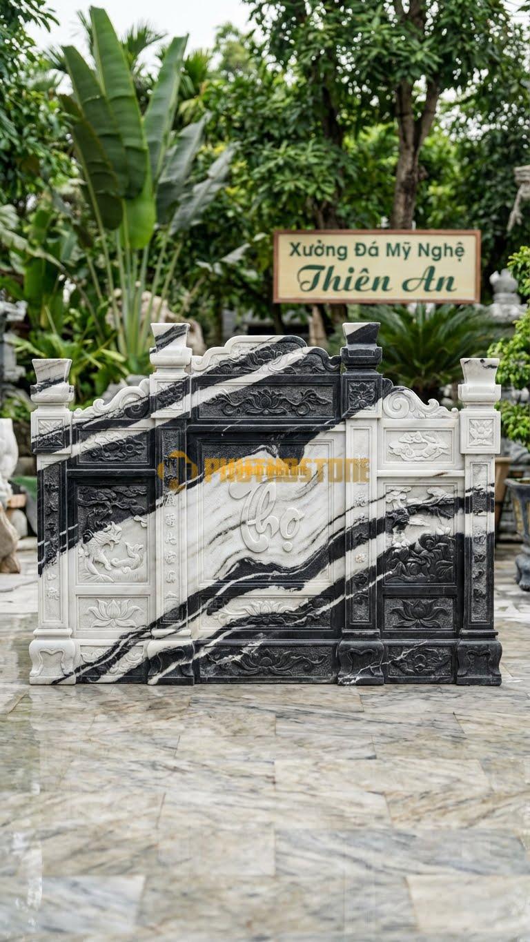 Cuốn Thư Đá Tuyết Sơn Tam Quan Chạm Điển Tích L217: Chạm Tranh Dân Gian/Cổ Tích Khổ Lớn. (L217 x H167 Cm).