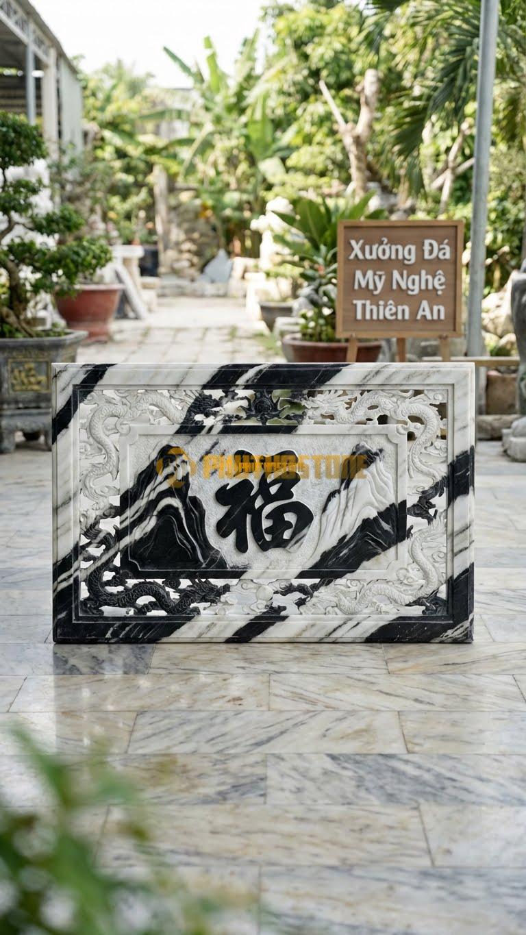 Cuốn Thư Đá Tuyết Sơn Thông Phong Chữ Phúc L127: Chữ Phúc Ở Giữa Đặc, Viền Xung Quanh Rỗng. (L127 x H81 Cm).