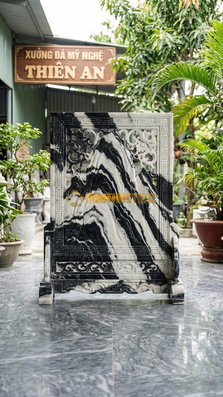 Cuốn Thư Đá Tuyết Sơn Thông Phong Cổ Điển L155: Họa Tiết Kỷ Hà, Hoa Văn Cổ Đục Rỗng. (L155 x H107 Cm).