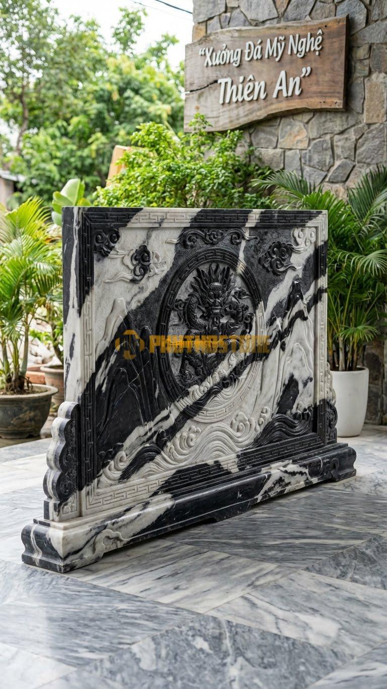 Cuốn Thư Đá Tuyết Sơn Xanh Rêu Long Cuốn Thủy L235: Mẫu Đại Cho Dòng Họ Lớn, Đá Tuyển Chọn Đều Màu. (L235 x H176 Cm).