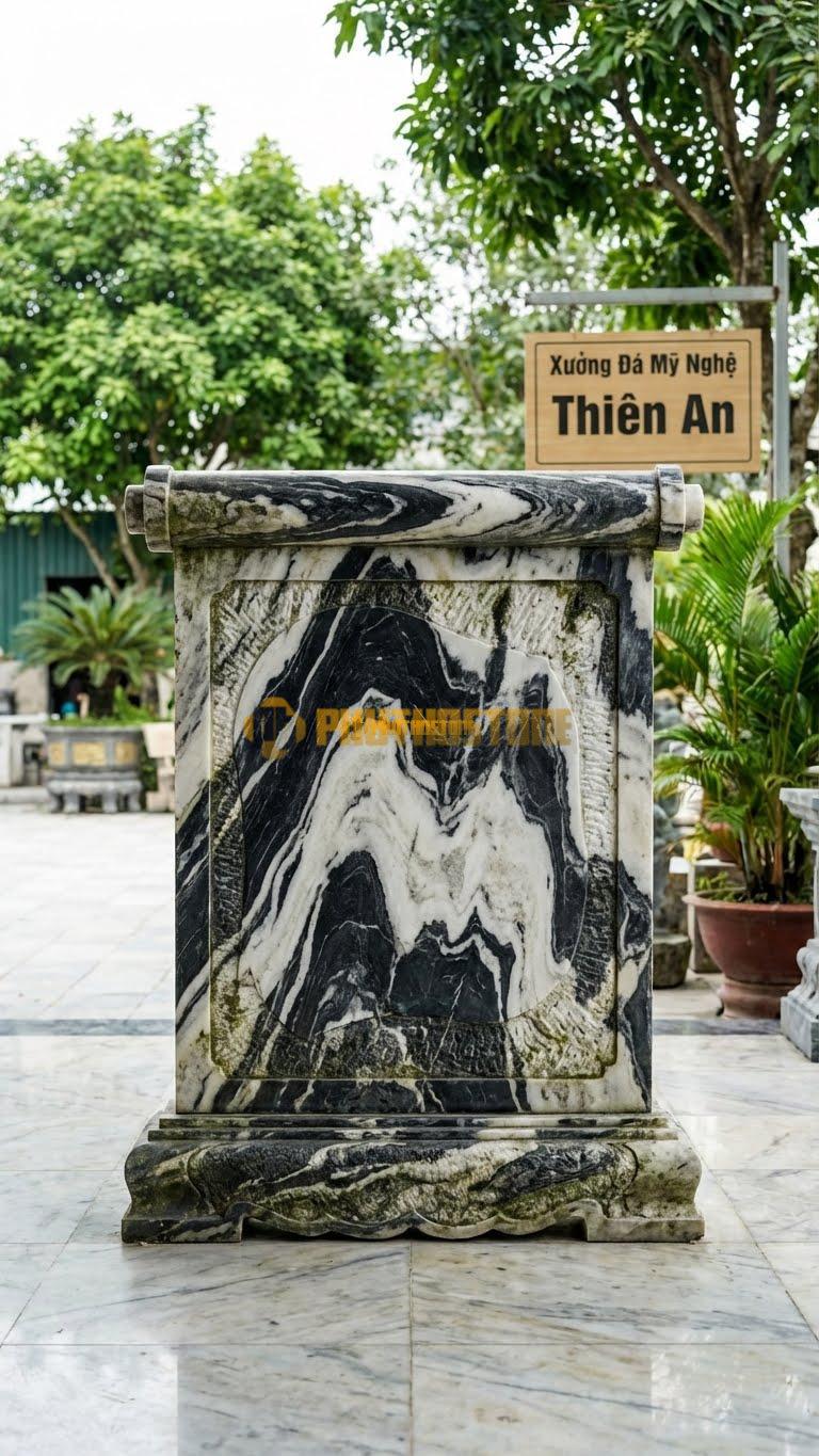 Cuốn Thư Đá Tuyết Sơn Xanh Rêu Mẫu Cổ L197: Giả Cổ, Tạo Nét Sần Sùi Phong Rêu. (L197 x H167 Cm).
