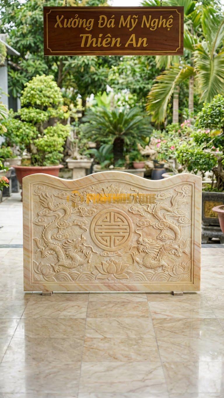 Cuốn Thư Đá Vàng Nghệ An Liền Khối Lượn Sóng L167: Mặt Trên Lượn Sóng Tự Nhiên. (L167 x H107 Cm).