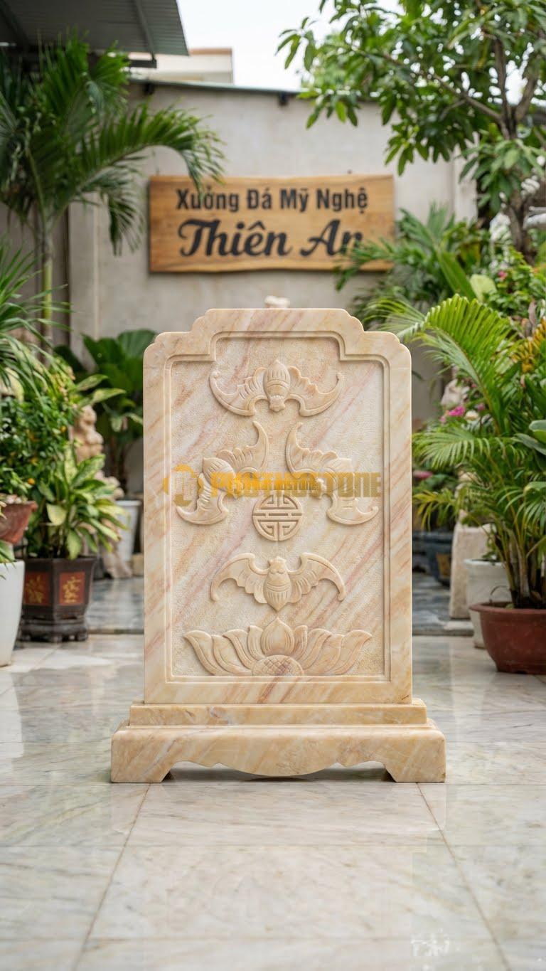 Cuốn Thư Đá Vàng Nghệ An Ngũ Phúc Hóa Sen L155: Cánh Dơi Cách Điệu Giống Cánh Sen. (L155 x H107 Cm).