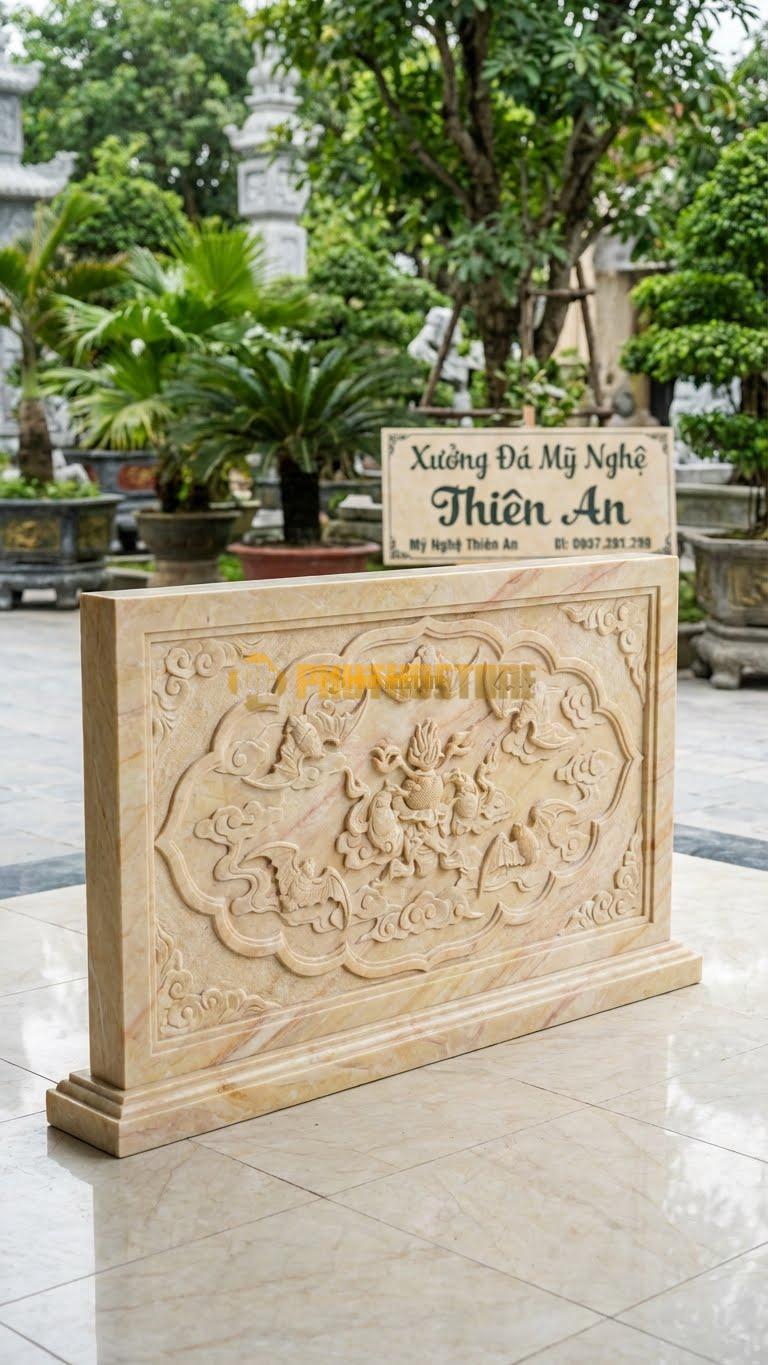 Cuốn Thư Đá Vàng Nghệ An Ngũ Phúc Viền Mây L155: Dơi Bay Trong Mây. (L155 x H107 Cm).