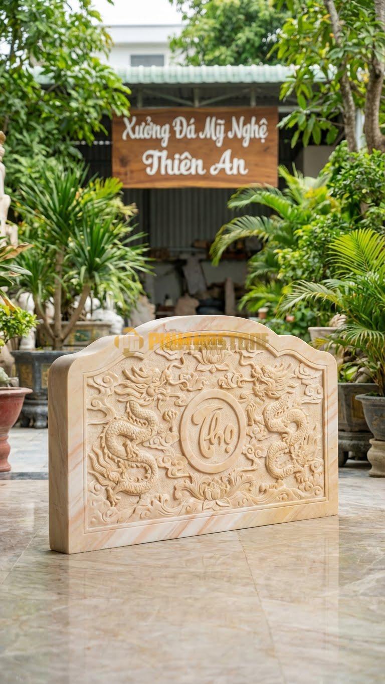 Cuốn Thư Đá Vàng Nghệ An Nguyên Khối Nhỏ L107: Cắt Từ 1 Tảng Đá Liền, Không Ghép Đế. (L107 x H61 Cm).