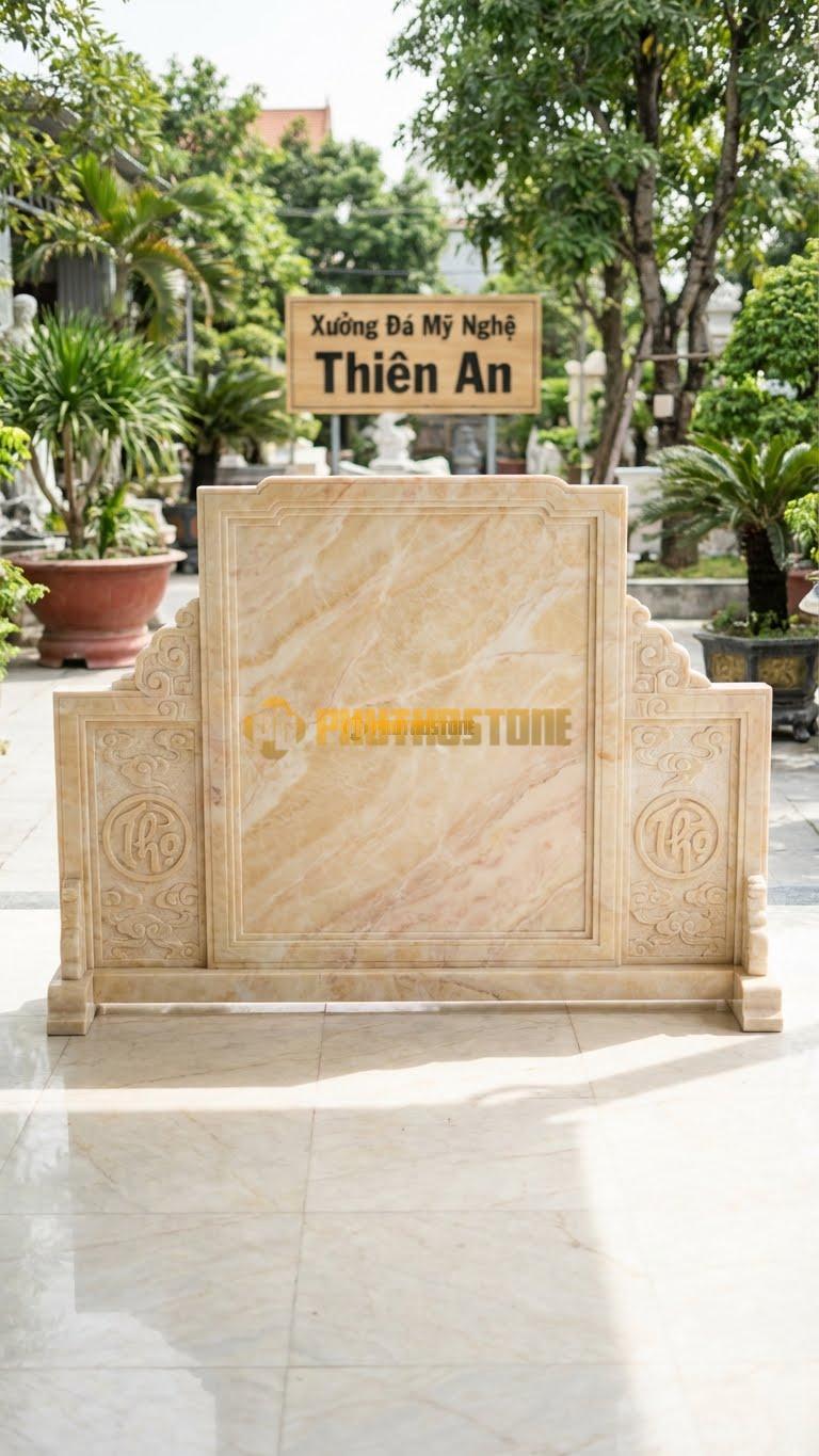 Cuốn Thư Đá Vàng Nghệ An Tam Quan Cánh Gà L300: Phần Thân Kéo Dài Sang Hai Bên (Cánh Gà). (L300 x H197 Cm).