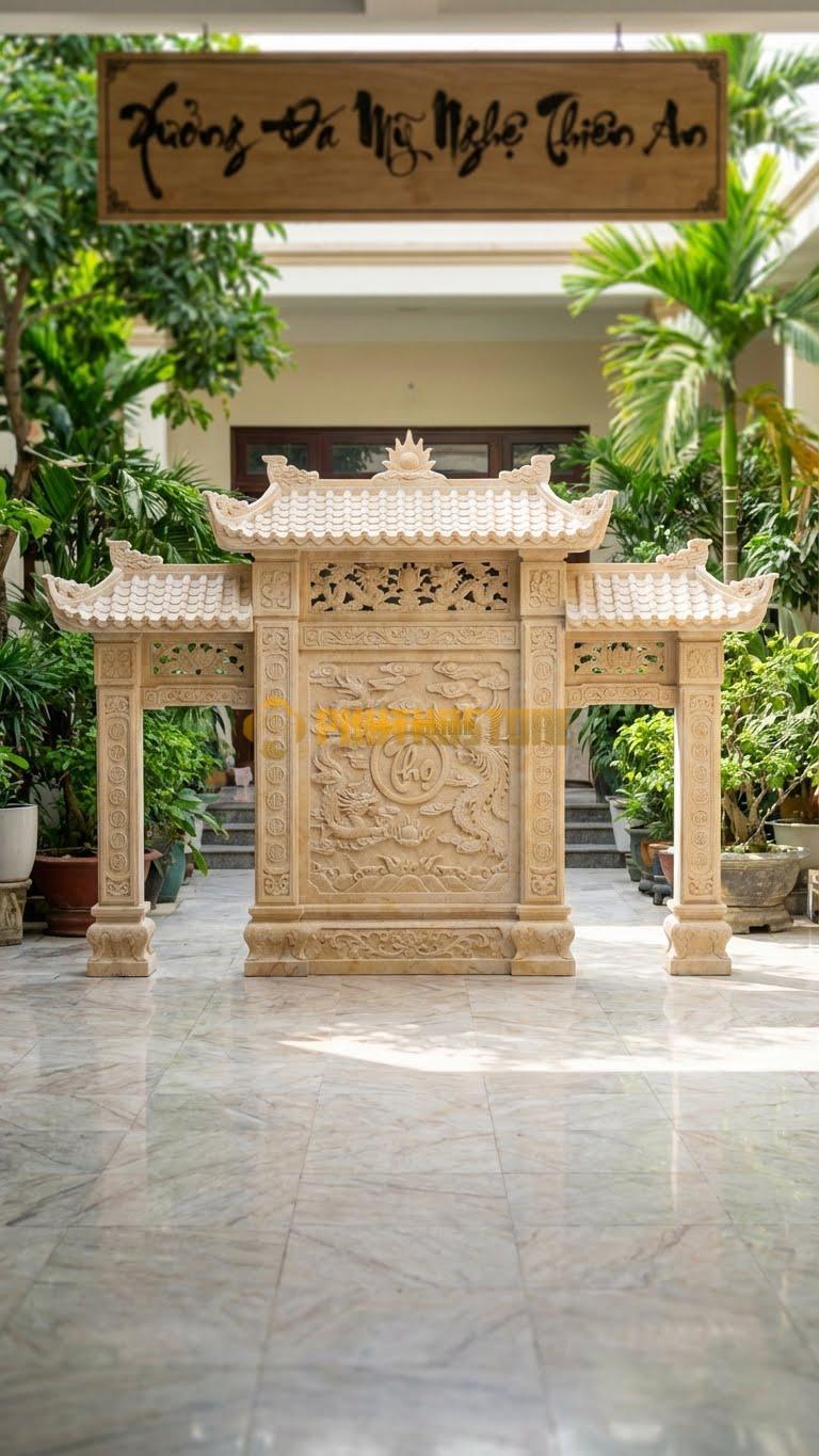 Cuốn Thư Đá Vàng Nghệ An Tam Quan Mái Che L320: Có Phần Mái Ngói Che Trên Đỉnh Cuốn Thư. (L320 x H217 Cm).