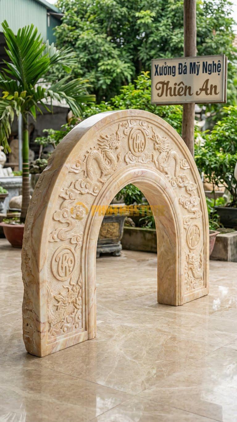 Cuốn Thư Đá Vàng Nghệ An Tam Quan Vòm Cung L237: Dáng Cong Vòm Như Cầu Vồng. (L237 x H176 Cm).