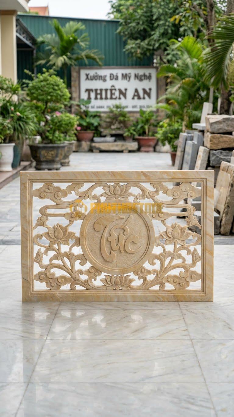 Cuốn Thư Đá Vàng Nghệ An Thông Phong Chữ Phúc L127: Chữ Phúc Ở Giữa Đặc, Viền Xung Quanh Rỗng. (L127 x H81 Cm).