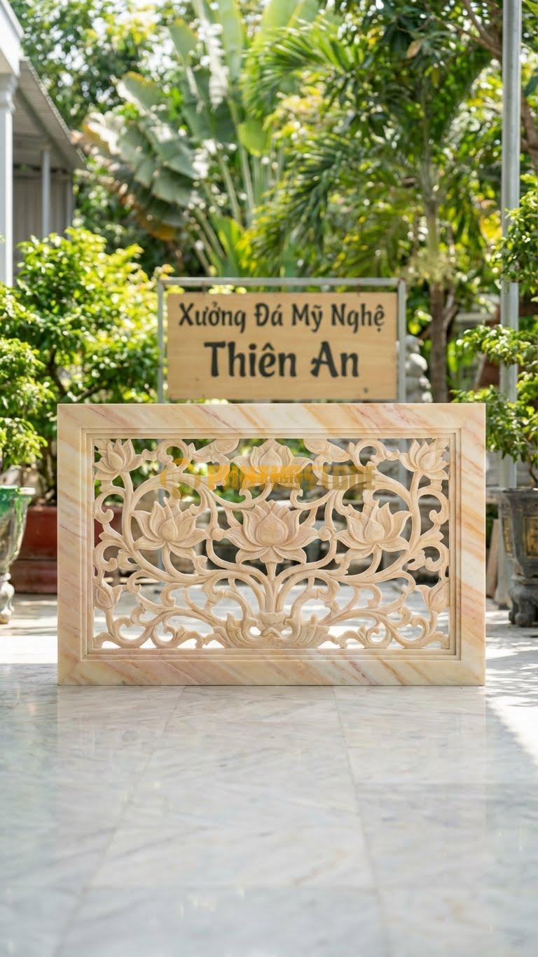 Cuốn Thư Đá Vàng Nghệ An Thông Phong Sen Dây L133: Dây Sen Uốn Lượn Mềm Mại, Không Có Nền. (L133 x H81 Cm).