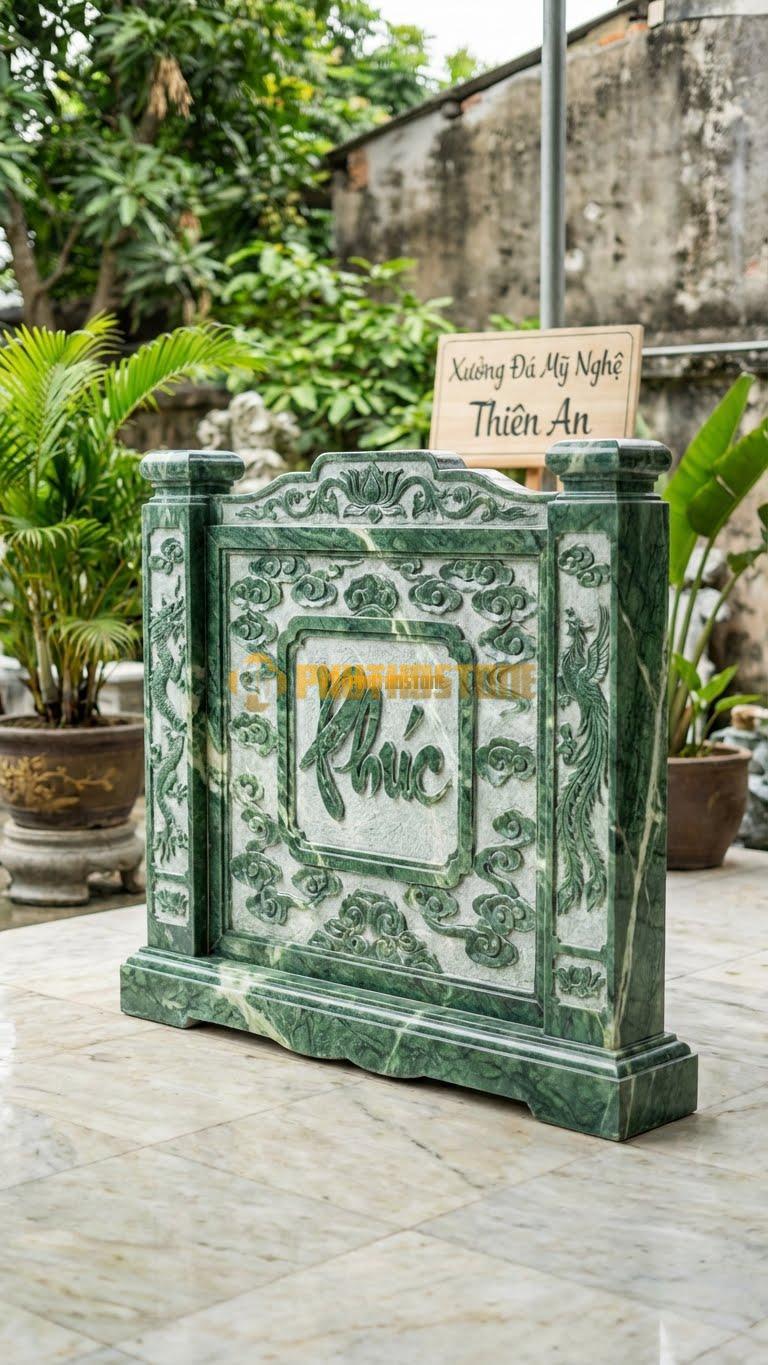 Cuốn Thư Đá Xanh Ấn Cột Đèn Tròn Bát Giác L167: Đỉnh Cột Là Bóng Đèn Hình Bát Giác. (L167 x H155 Cm).