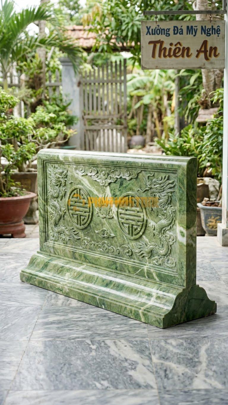 Cuốn Thư Đá Xanh Ấn Liền Khối Chân Quỳ Liền L133: Chân Và Thân Dính Liền Một Khối (Rất Tốn Đá). (L133 x H81 Cm).