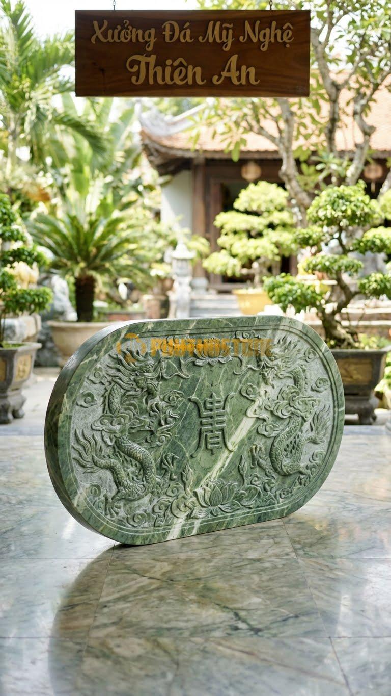 Cuốn Thư Đá Xanh Ấn Liền Khối Dáng Bầu Dục L147: Bo Tròn Mềm Mại, Không Góc Cạnh. (L147 x H89 Cm).