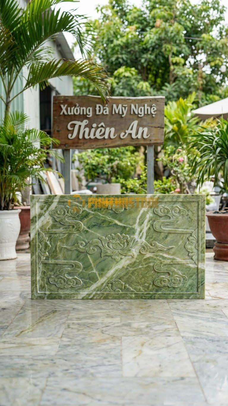 Cuốn Thư Đá Xanh Ấn Liền Khối Đục Nông L117: Hoa Văn Chạm Khắc Nhẹ Trên Bề Mặt (Tranh Đồ Họa). (L117 x H69 Cm).