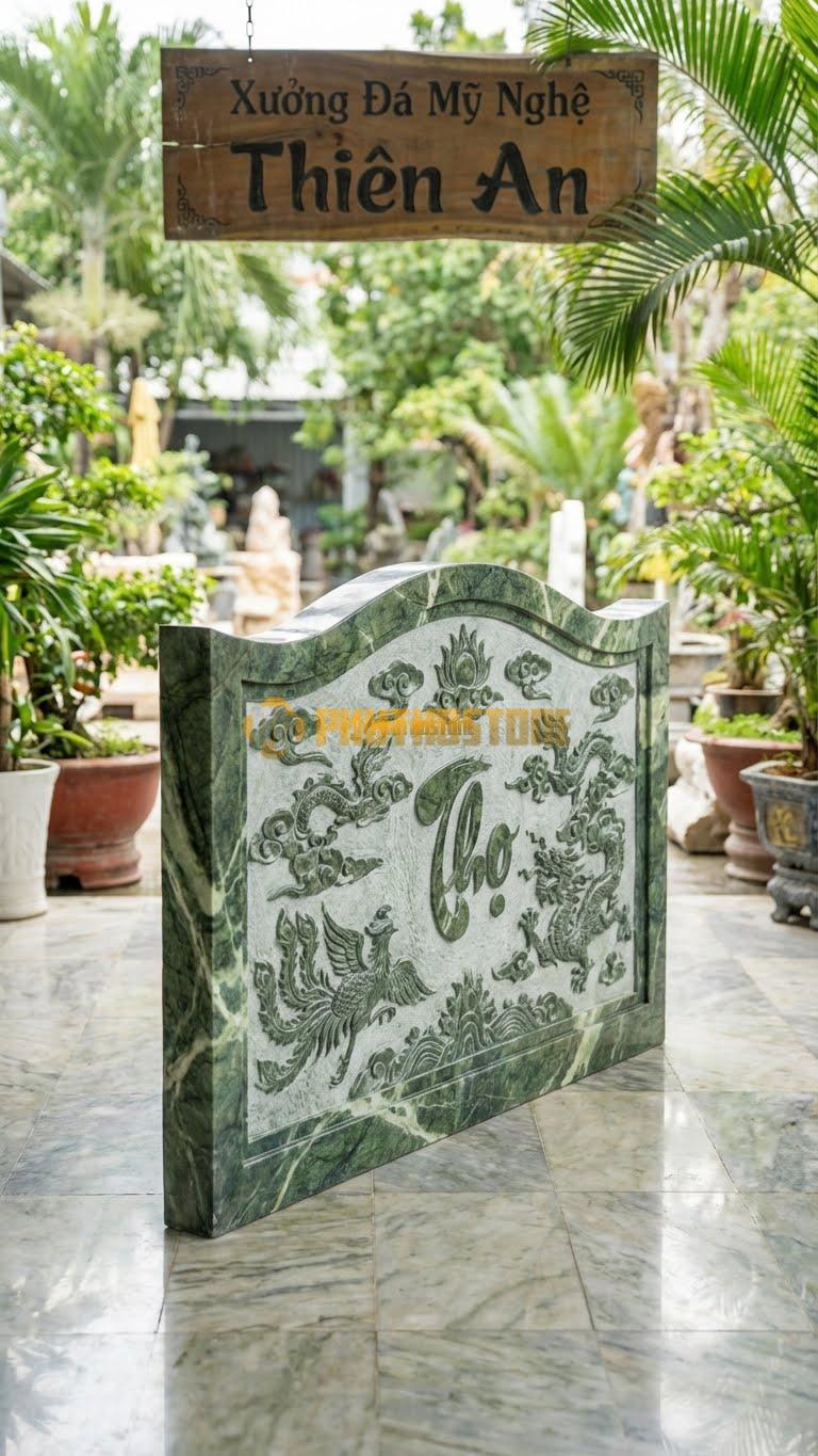 Cuốn Thư Đá Xanh Ấn Liền Khối Lượn Sóng L167: Mặt Trên Lượn Sóng Tự Nhiên. (L167 x H107 Cm).