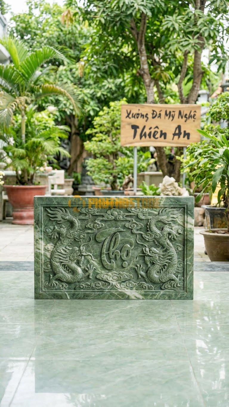 Cuốn Thư Đá Xanh Ấn Nguyên Khối Dày 18Cm L127: Độ Dày Lớn, Tự Đứng Vững Không Cần Bệ Rộng. (L127 x H81 Cm).