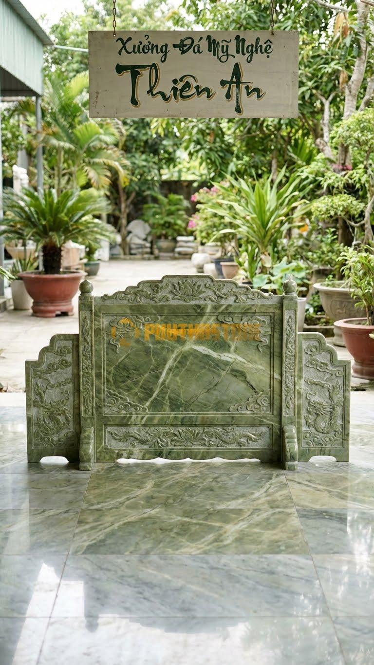 Cuốn Thư Đá Xanh Ấn Tam Quan Cánh Gà L300: Phần Thân Kéo Dài Sang Hai Bên (Cánh Gà). (L300 x H197 Cm).
