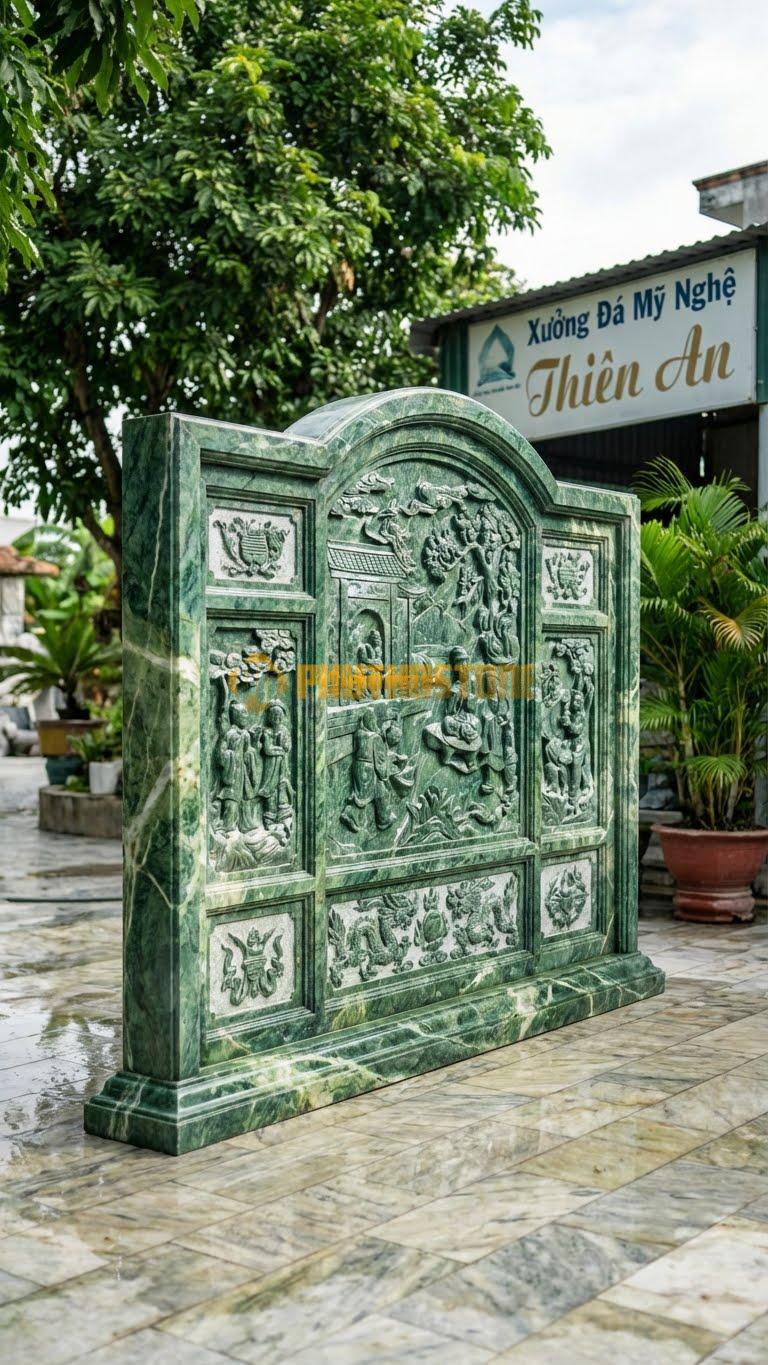 Cuốn Thư Đá Xanh Ấn Tam Quan Chạm Điển Tích L217: Chạm Tranh Dân Gian/Cổ Tích Khổ Lớn. (L217 x H167 Cm).