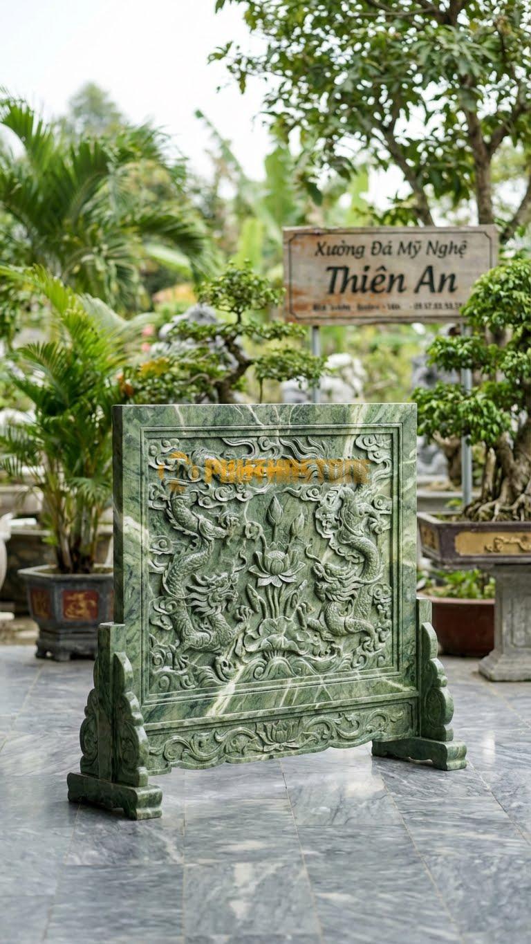 Cuốn Thư Đá Xanh Ấn Xanh Rêu Đánh Bóng L147: Mài Bóng Kính Làm Nổi Bật Màu Xanh Ngọc. (L147 x H127 Cm).