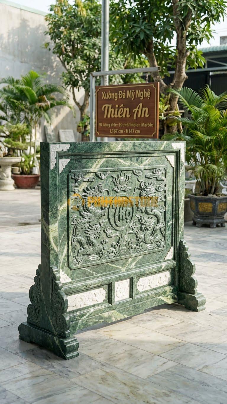 Cuốn Thư Đá Xanh Ấn Xanh Rêu Kết Hợp Đá Trắng L167: Điểm Xuyết Chi Tiết Đá Trắng (Ghép) Tạo Tương Phản. (L167 x H147 Cm).