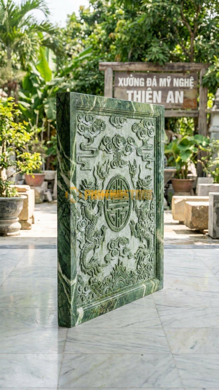 Cuốn Thư Đá Xanh Ấn Xanh Rêu Mẫu Cổ L197: Giả Cổ, Tạo Nét Sần Sùi Phong Rêu. (L197 x H167 Cm).