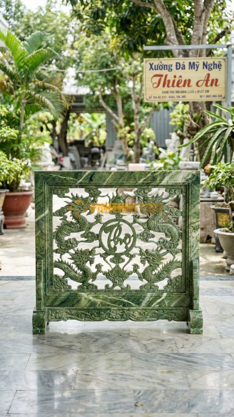 Cuốn Thư Đá Xanh Ấn Xanh Rêu Thông Phong L155: Đục Thủng Xuyên Qua Thân Đá Xanh Rêu. (L155 x H127 Cm).