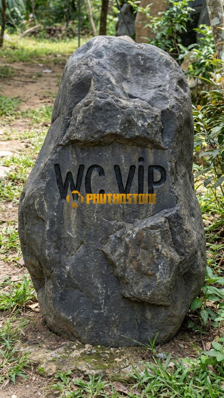 Đá tảng đen làm biển chỉ dẫn ‘WC VIP’