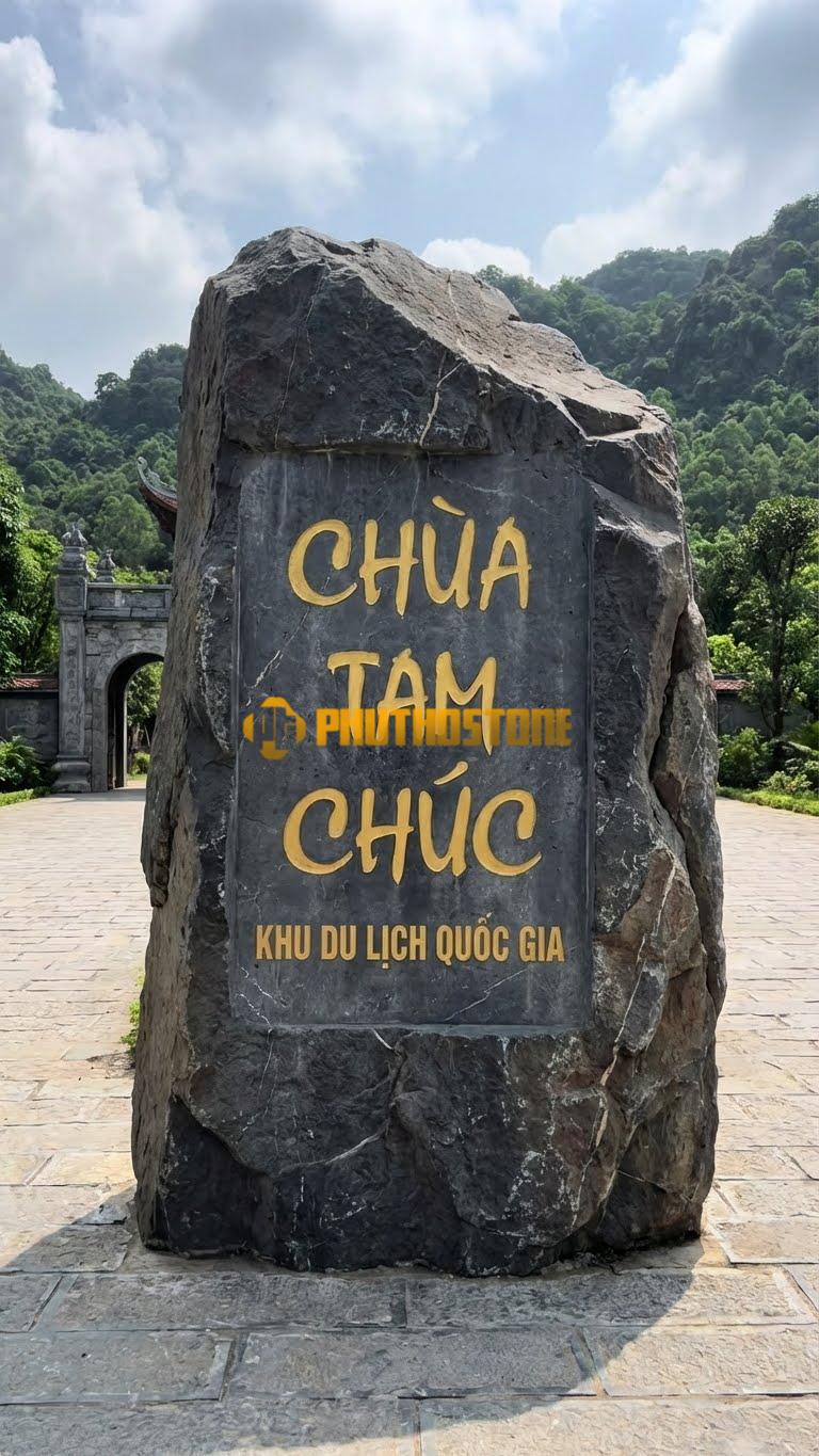 Đá tảng đen làm biển cổng ‘CHÙA TAM CHÚC’