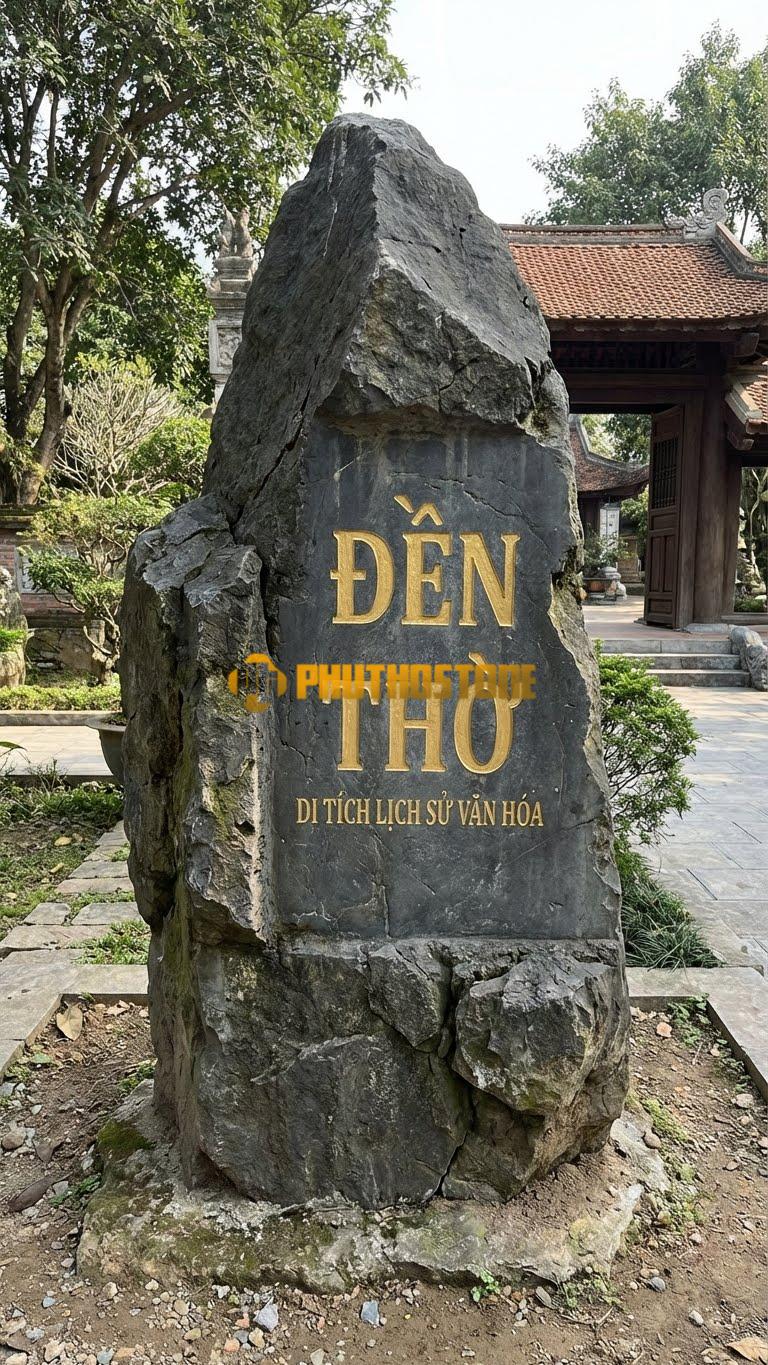 Đá tảng đen làm biển cổng ‘ĐỀN THỜ’