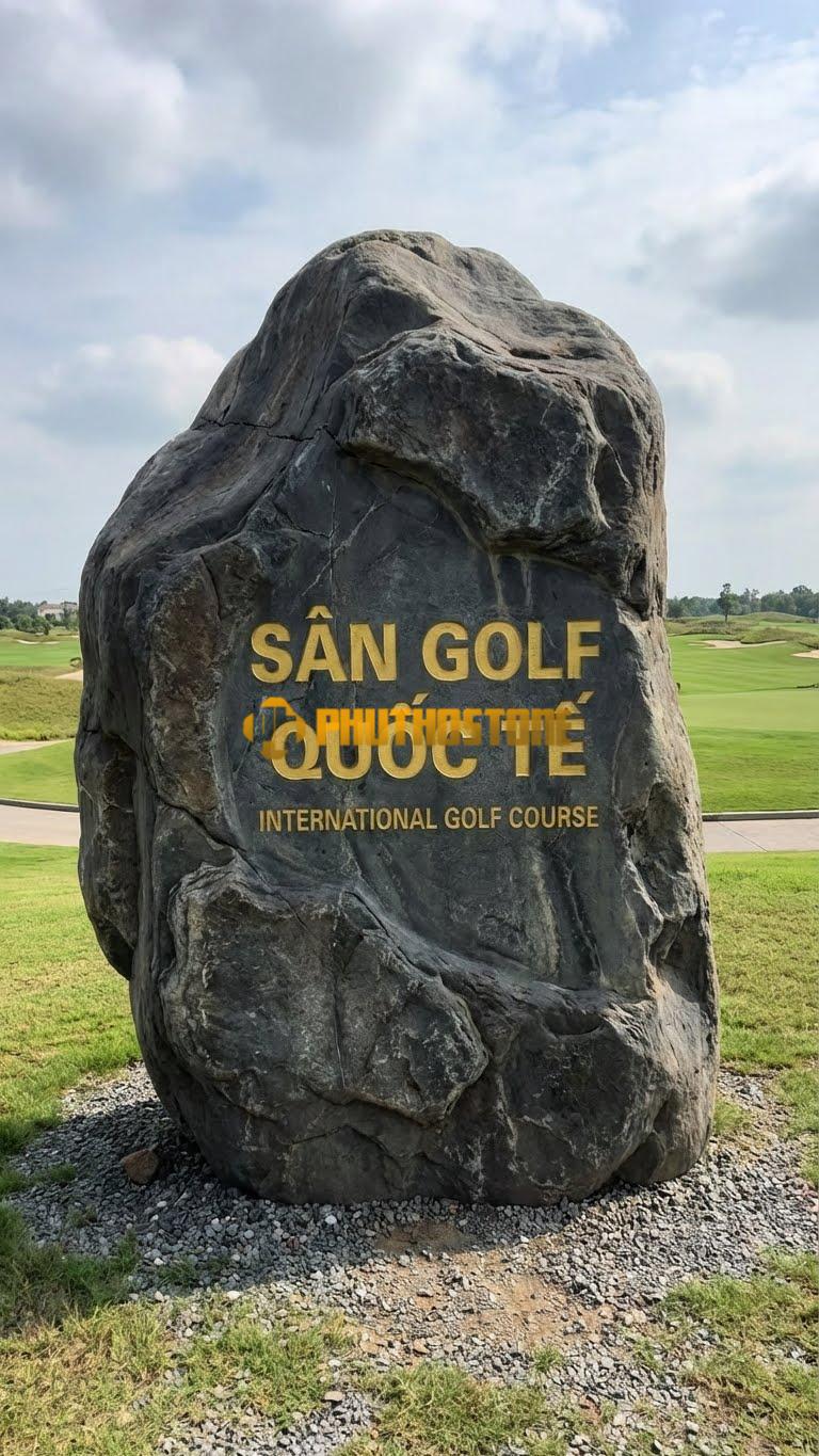Đá tảng đen tự nhiên khắc ‘SÂN GOLF QUỐC TẾ’