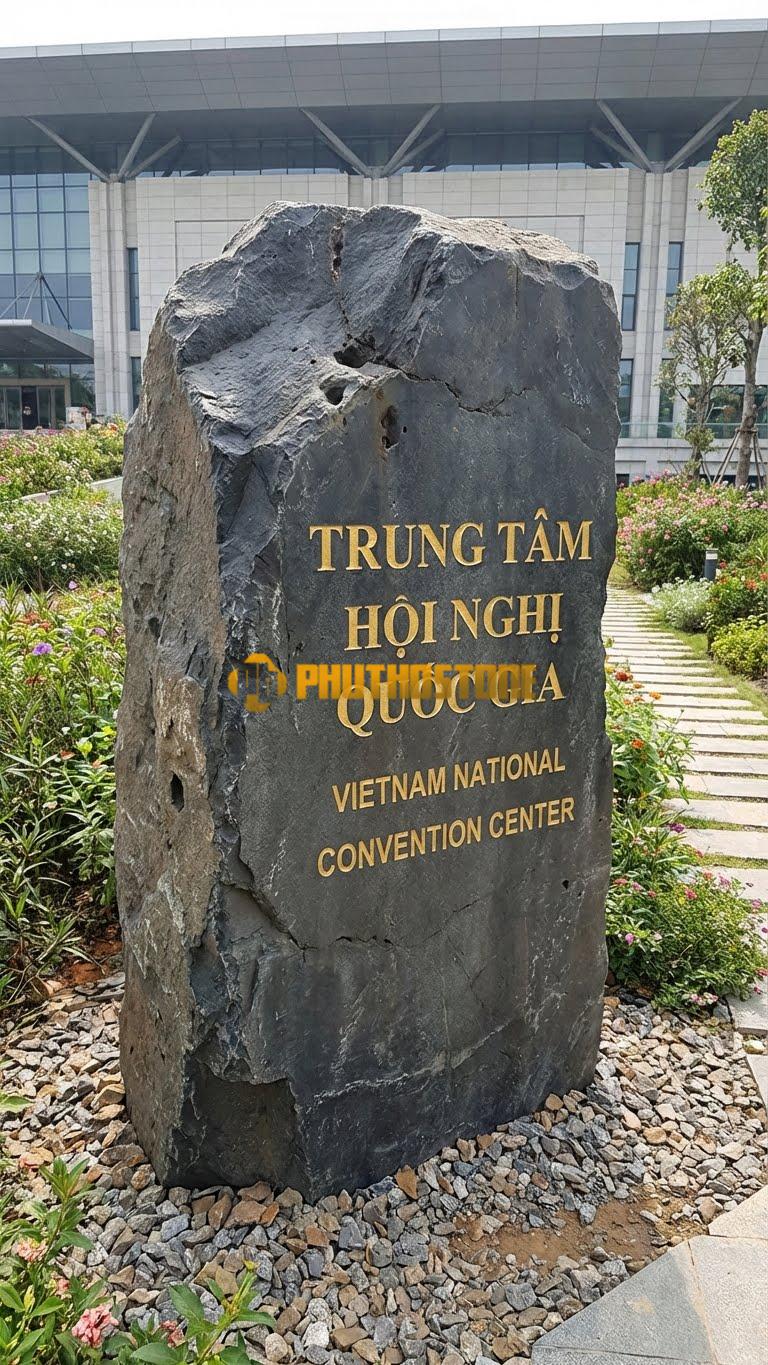 Đá tảng đen tự nhiên khắc ‘TRUNG TÂM HỘI NGHỊ QUỐC GIA’