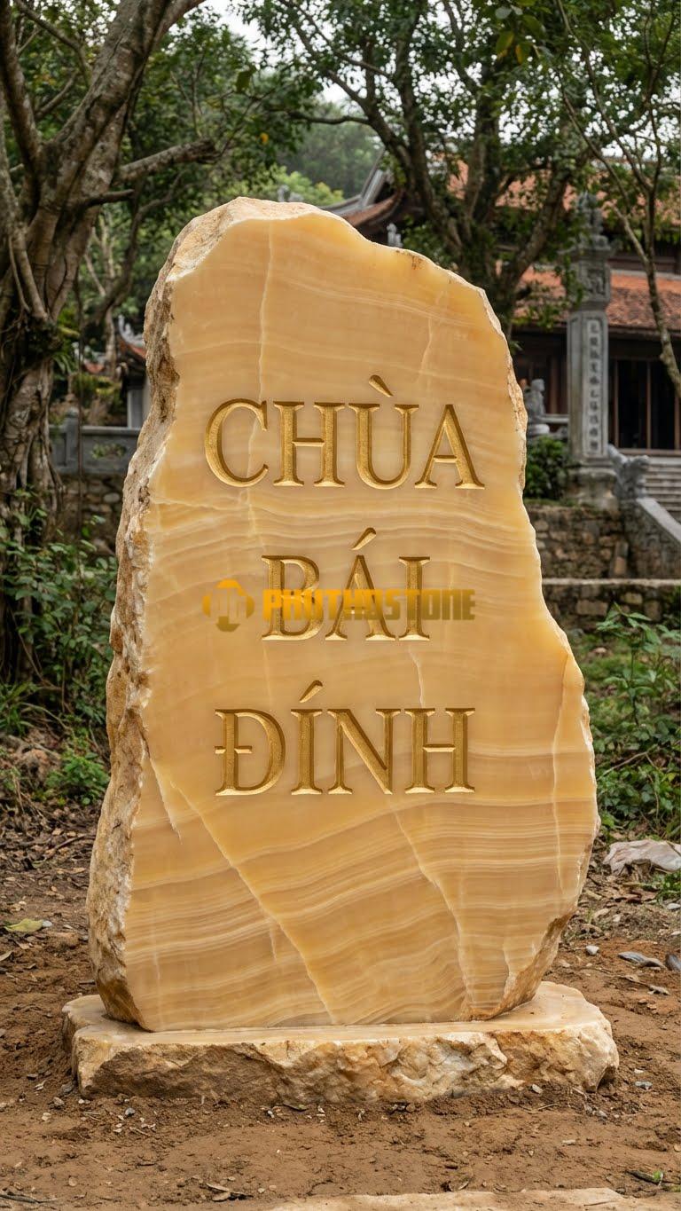 Đá tảng vân gỗ Hoà Bình làm biển cổng ‘CHÙA BÁI ĐÍNH’