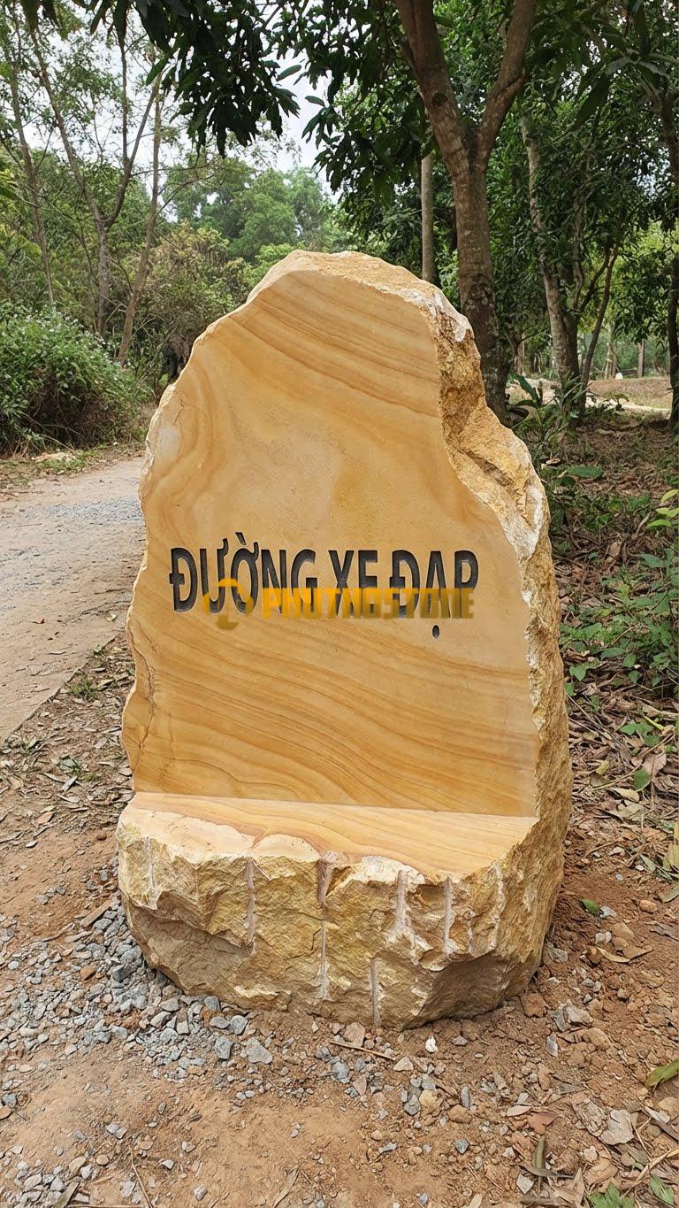 Đá tảng vân gỗ Hoà Bình tự nhiên khắc ‘ĐƯỜNG XE ĐẠP’