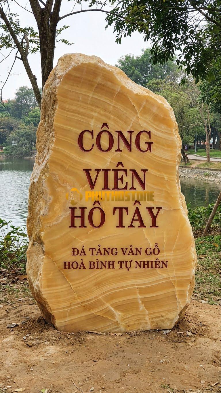 Đá tảng vân gỗ Hoà Bình tự nhiên xẻ mặt khắc ‘CÔNG VIÊN HỒ TÂY’