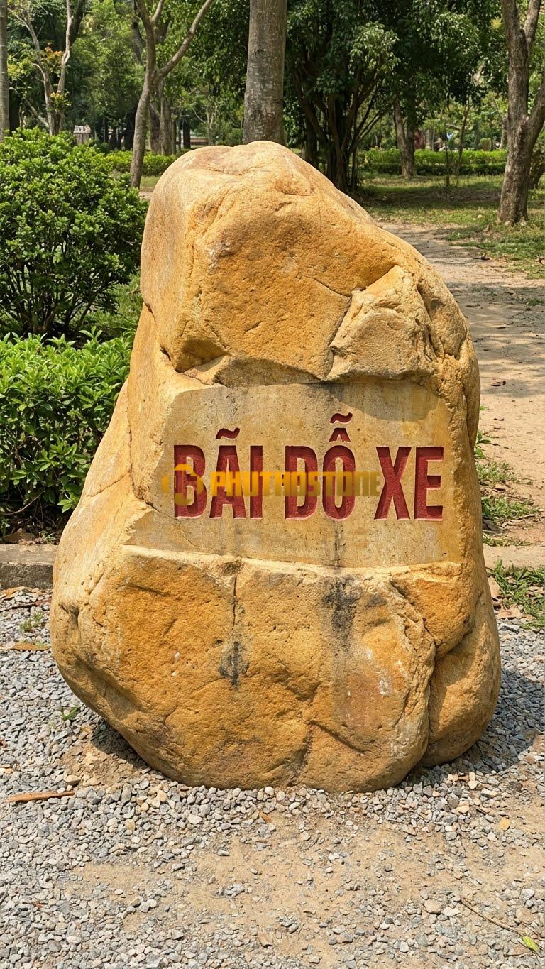 Đá tảng vàng cà rốt làm biển chỉ dẫn ‘BÃI ĐỖ XE’