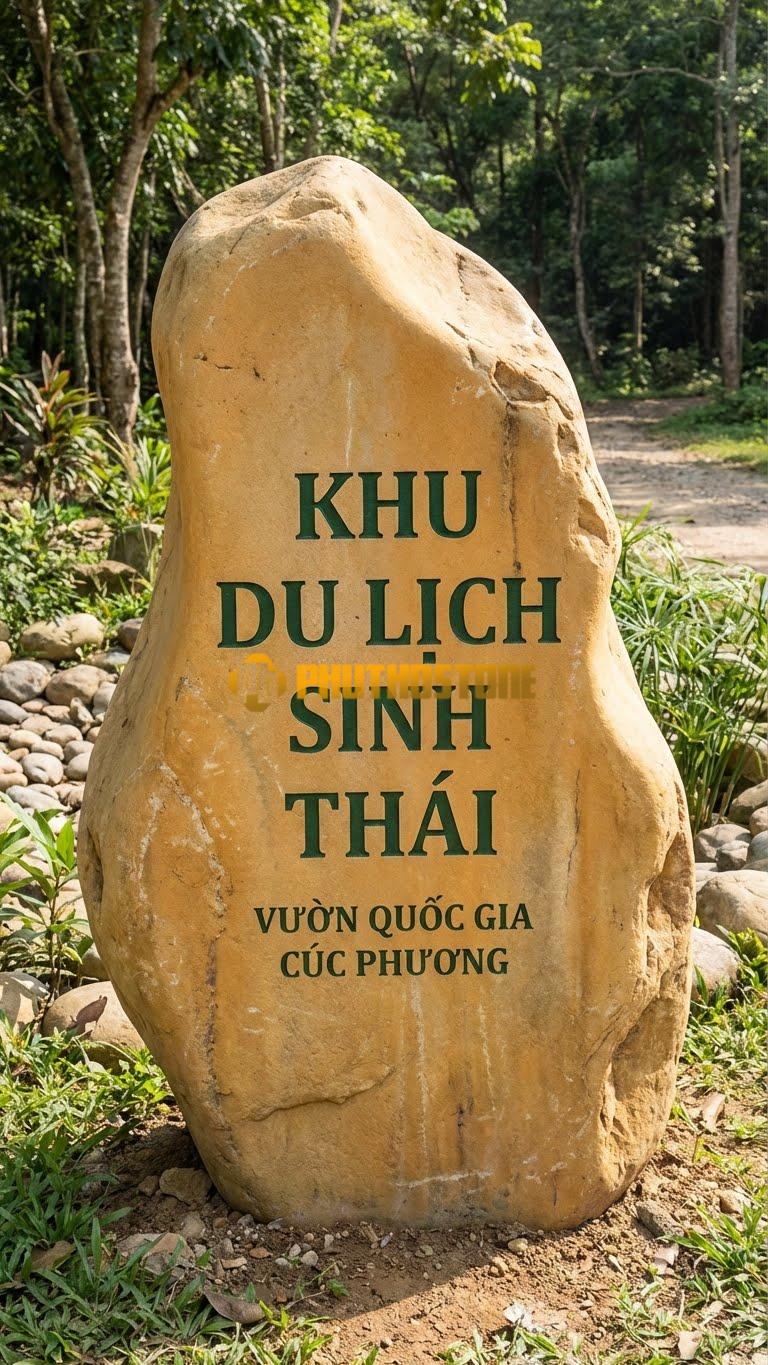Đá tảng vàng cà rốt làm biển cổng chào ‘KHU DU LỊCH SINH THÁI’