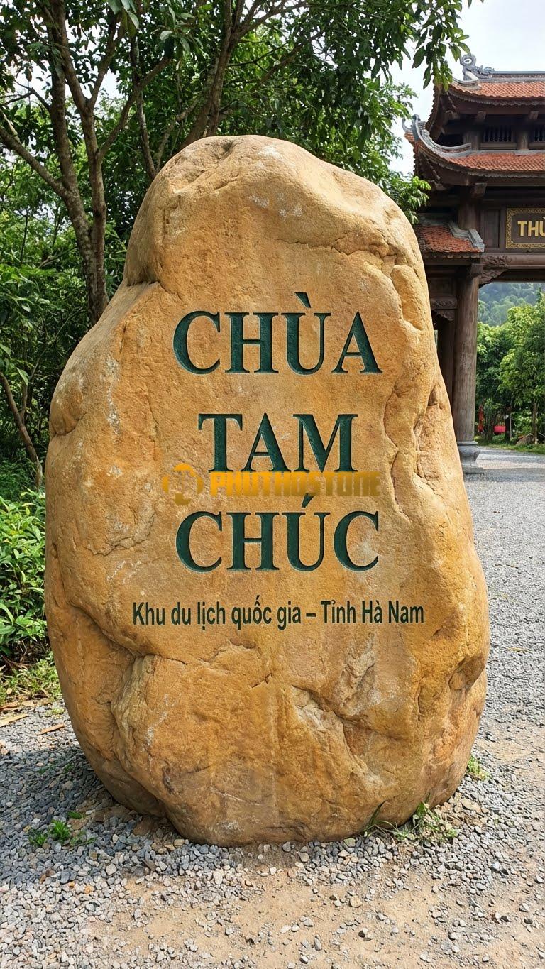 Đá tảng vàng cà rốt làm biển cổng ‘CHÙA TAM CHÚC’