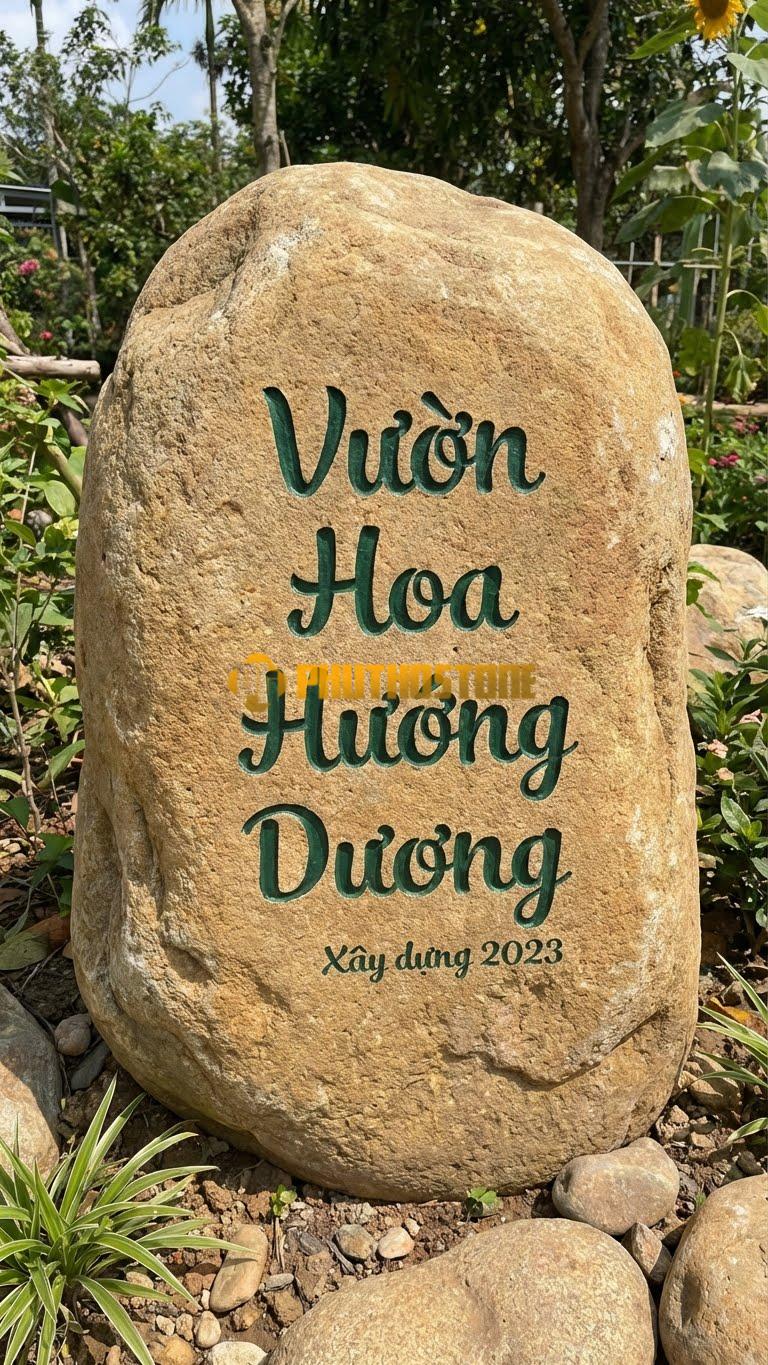 Đá tảng vàng cà rốt tự nhiên khắc ‘VƯỜN HOA HƯỚNG DƯƠNG’