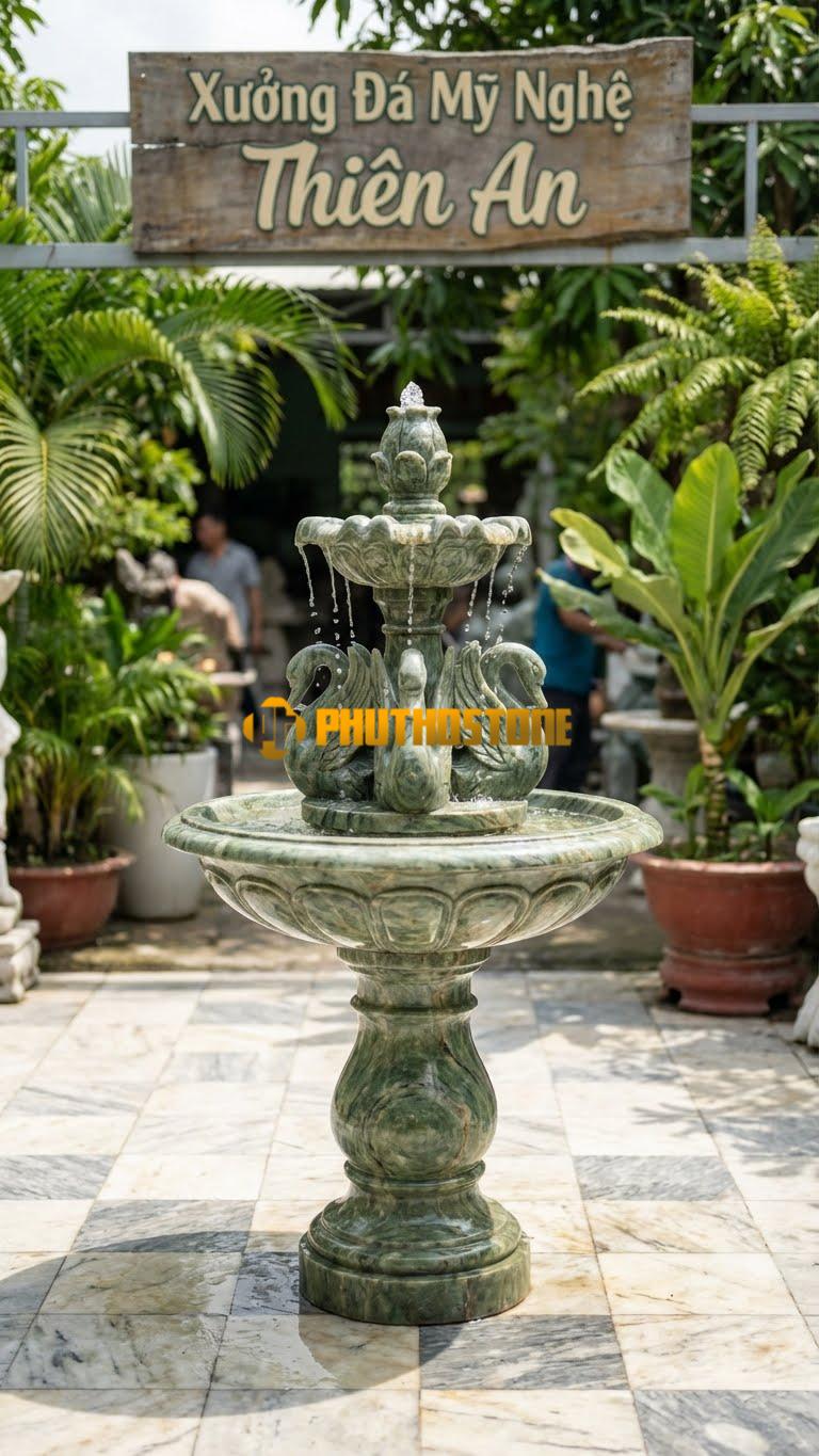 Đài Phun Nước Chim Thiên Nga C1.2m. Chất Liệu Đá Xanh Ấn