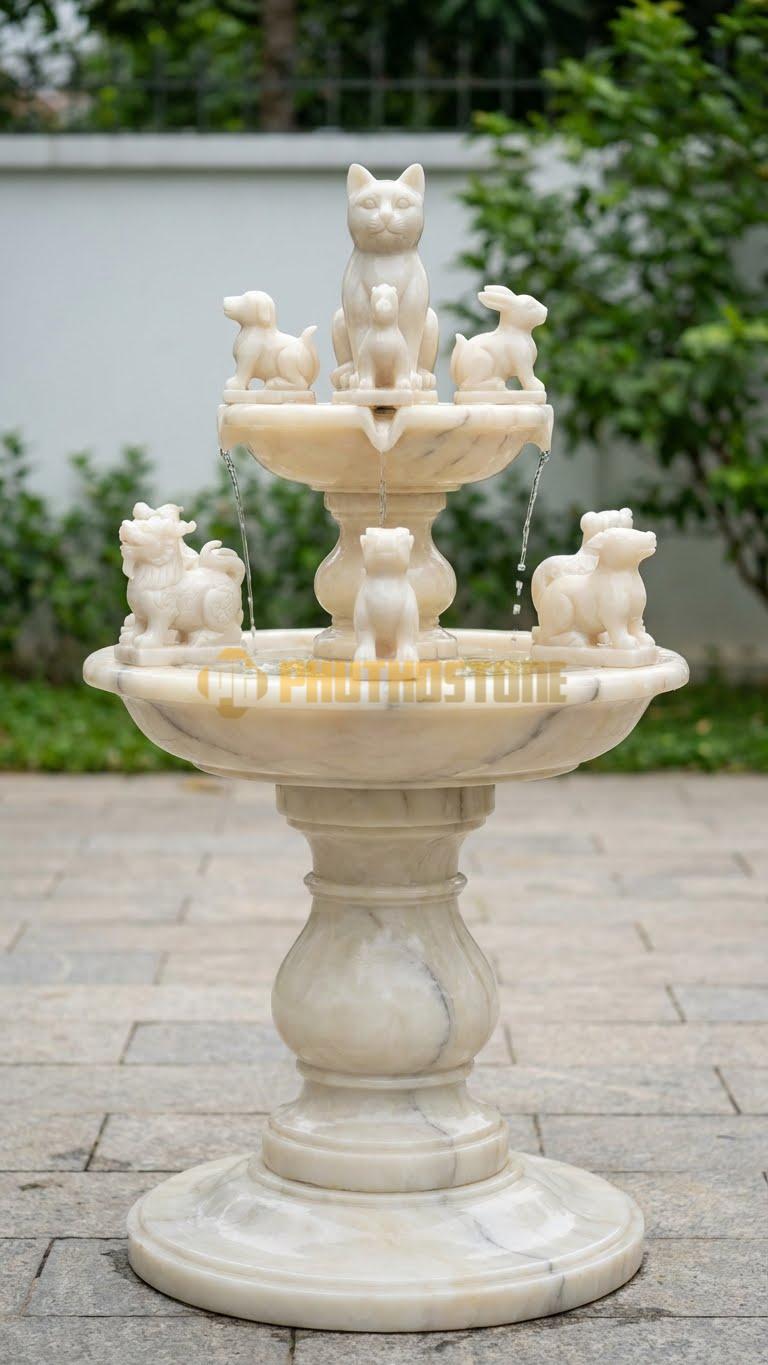 Đài phun nước đá trắng Yên Bái tượng 12 con giáp (Mão)