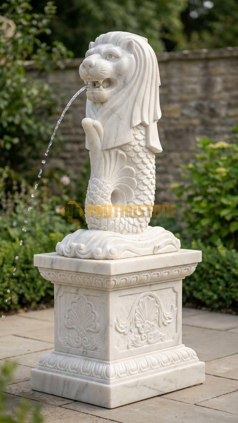 Đài phun nước đá trắng Yên Bái tượng sư tử biển Merlion