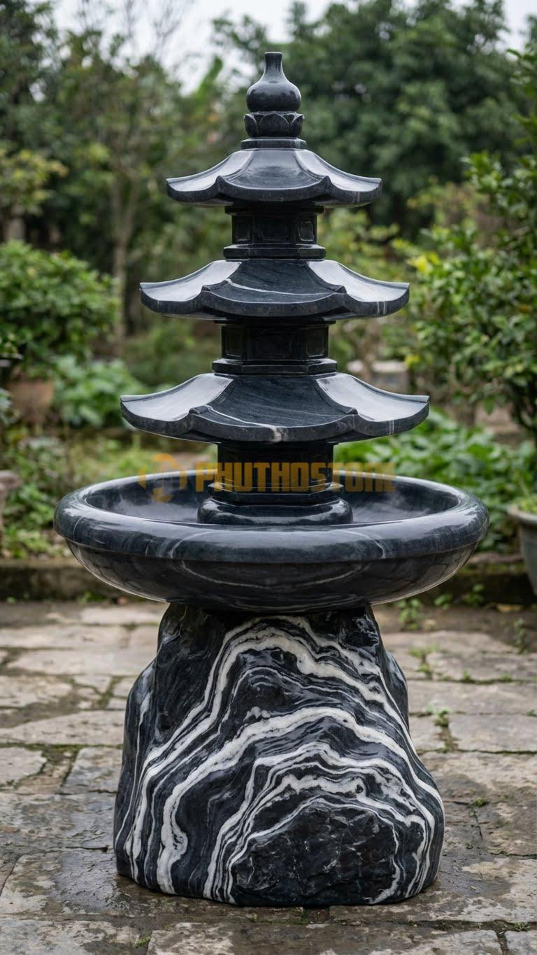 Đài phun nước đá tuyết sơn 3 tầng tháp chùa