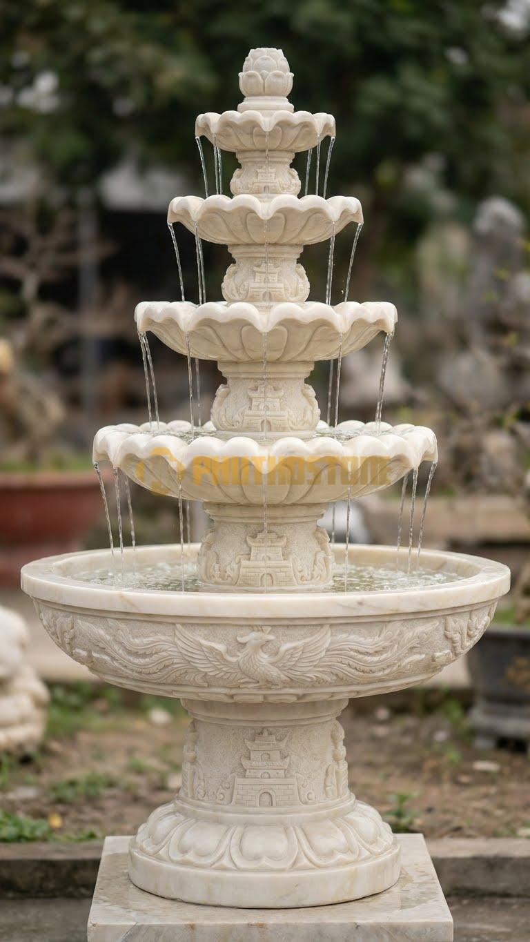 Đài phun nước đá vàng Nghệ An 5 tầng tháp phượng